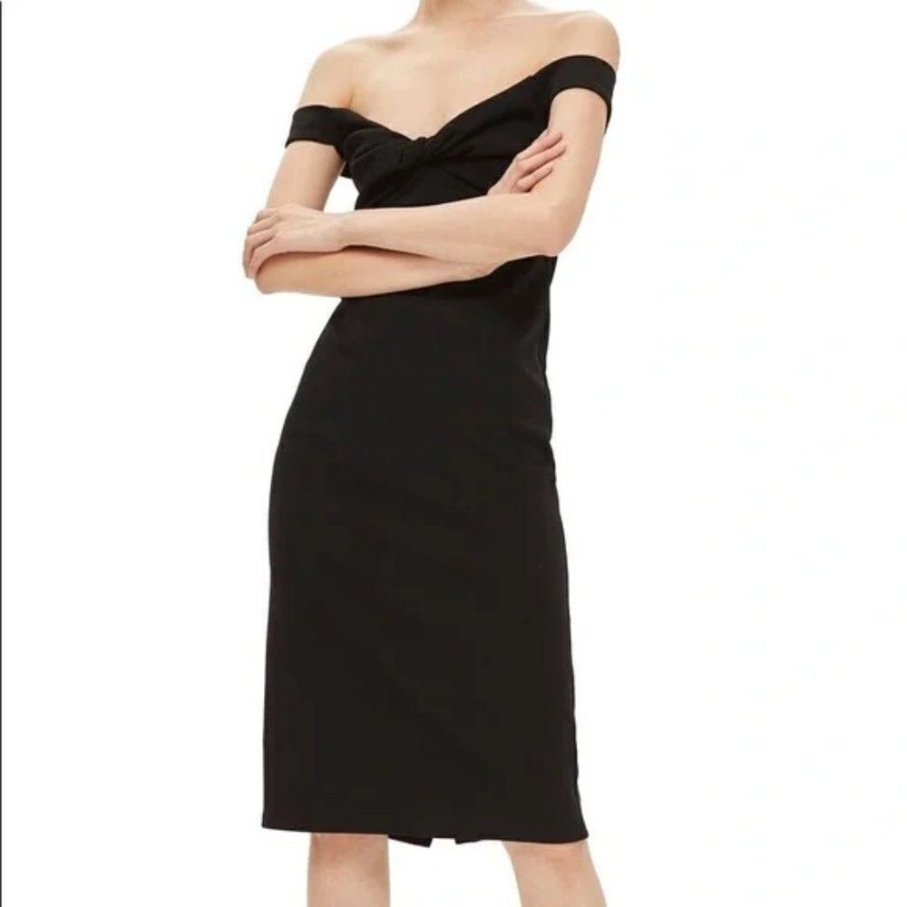 TOPSHOP | Twist Front Bardot Off Shoulder Dress - size 8 in Black
